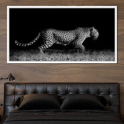 Black and White Jaguar Running Canvas Wall Art