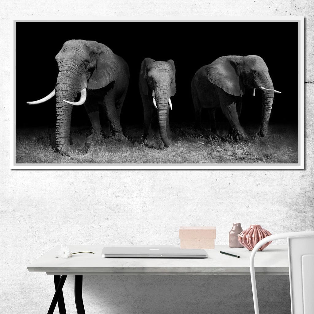 Black and White Elephants Canvas Wall Art