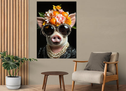 Cool Lady Pig Canvas - Framed Canvas Print | Elegant Pig Wall Art, Ready to Hang