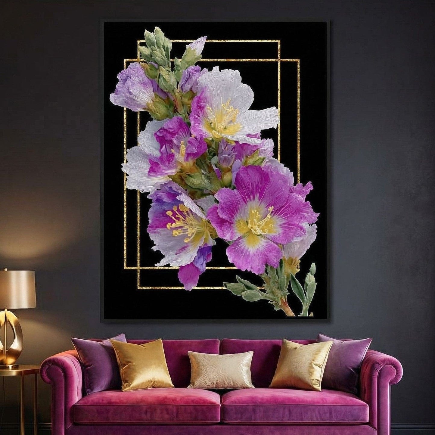 Golden Frame Petal Radiance Canvas Wall Art