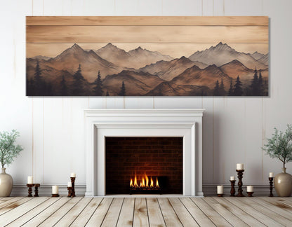Mountains Wall Art - Soft Tones Mountains Painting on Wooden Canvas Print | Ready to Hang