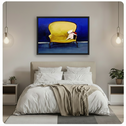 Bull Terrier on Gold Sofa Bold Oil Painting Canvas