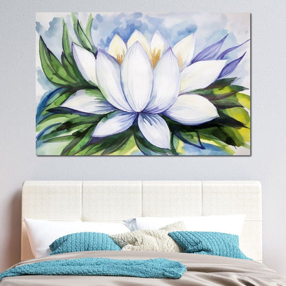 White Lotus Flower Canvas Wall Art