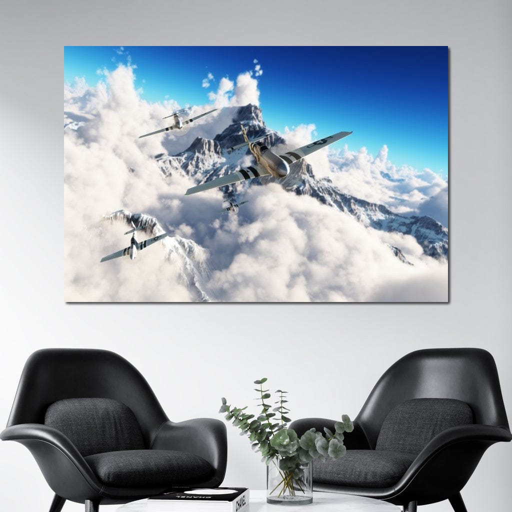 P51 Mustangs Winter Squadron Canvas Wall Art