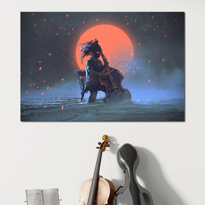 Mysterious Man Playing the Cello Canvas Wall Art