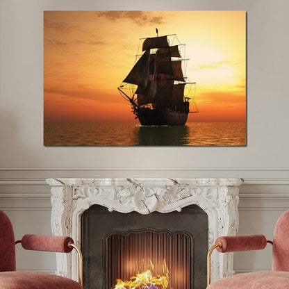 Old Ship At Sea Canvas Wall Art
