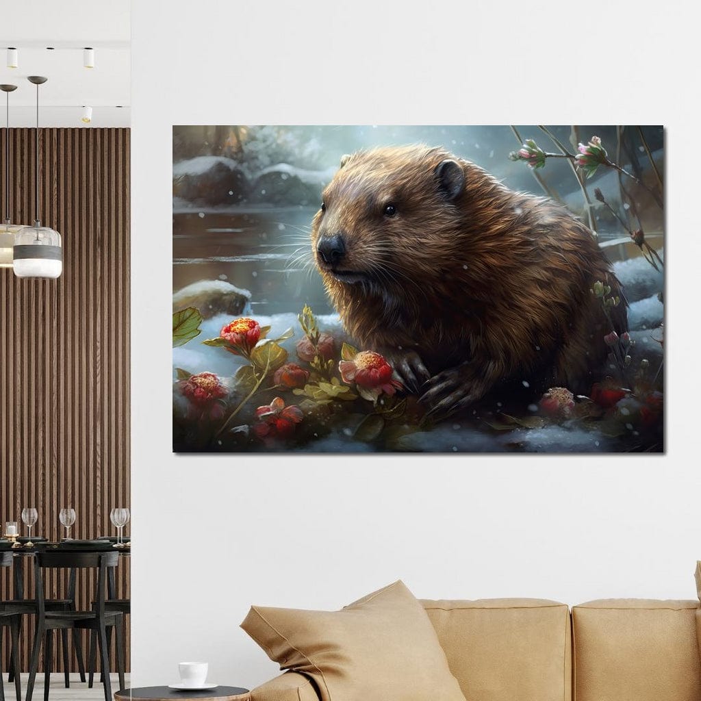 Winter Beaver Canvas Wall Art