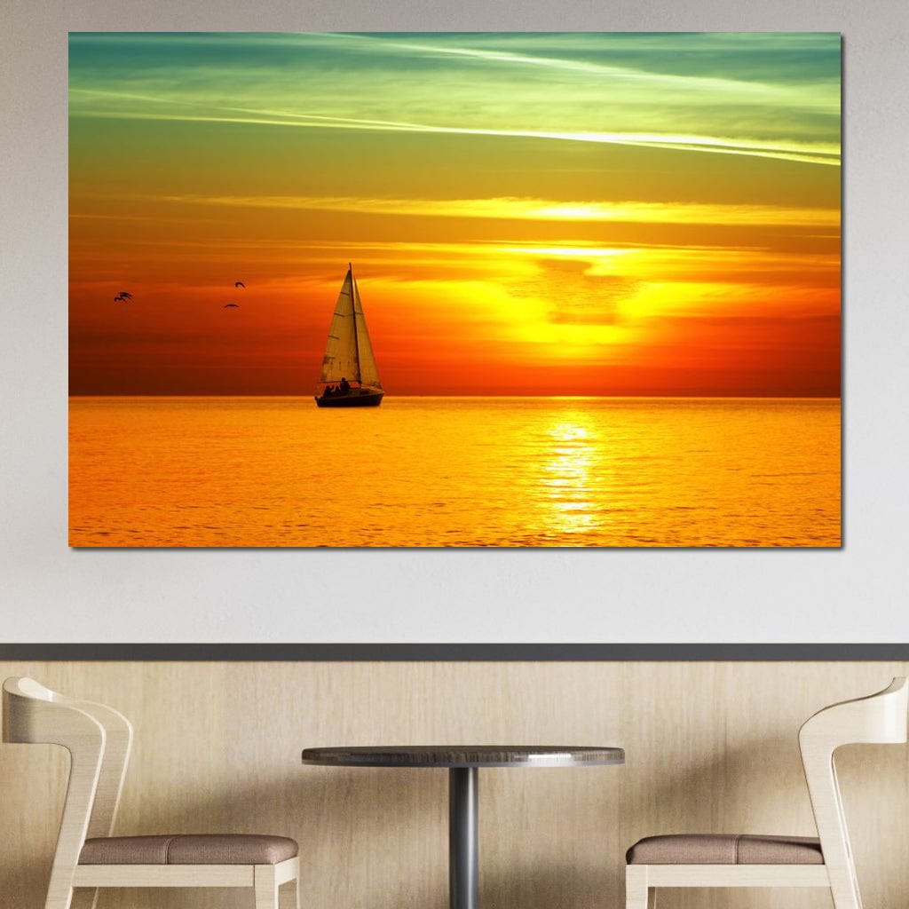 Sailing Boat Sunset Canvas Wall Art