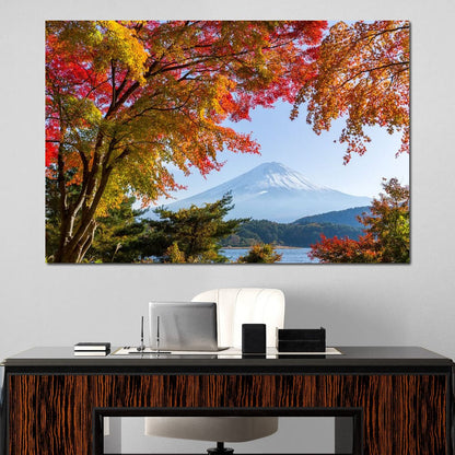 Autumn Trees by Mount Fuji Canvas Wall Art