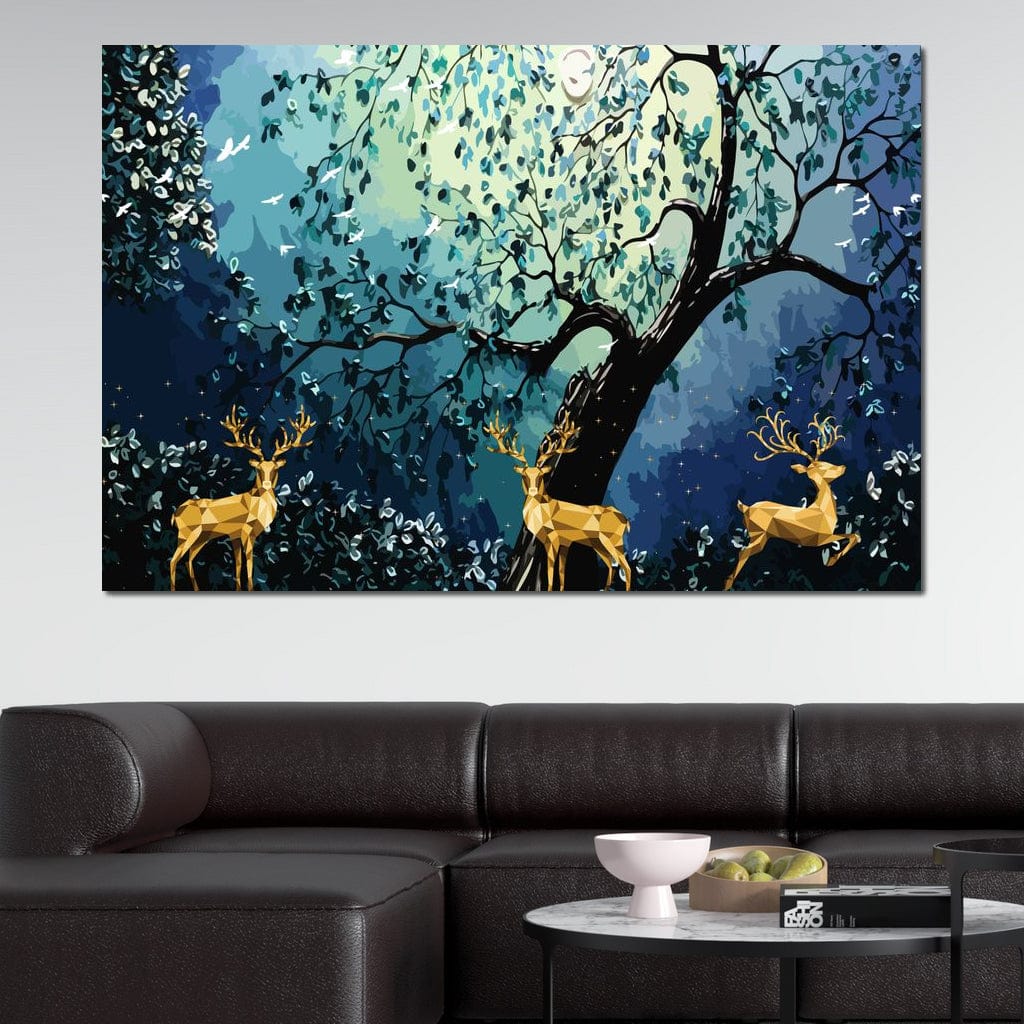 Golden Deers Canvas Wall Art