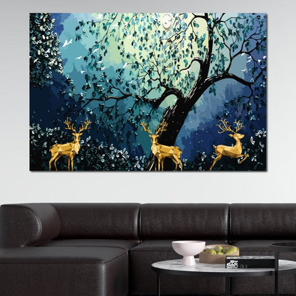 Golden Deers Canvas Wall Art