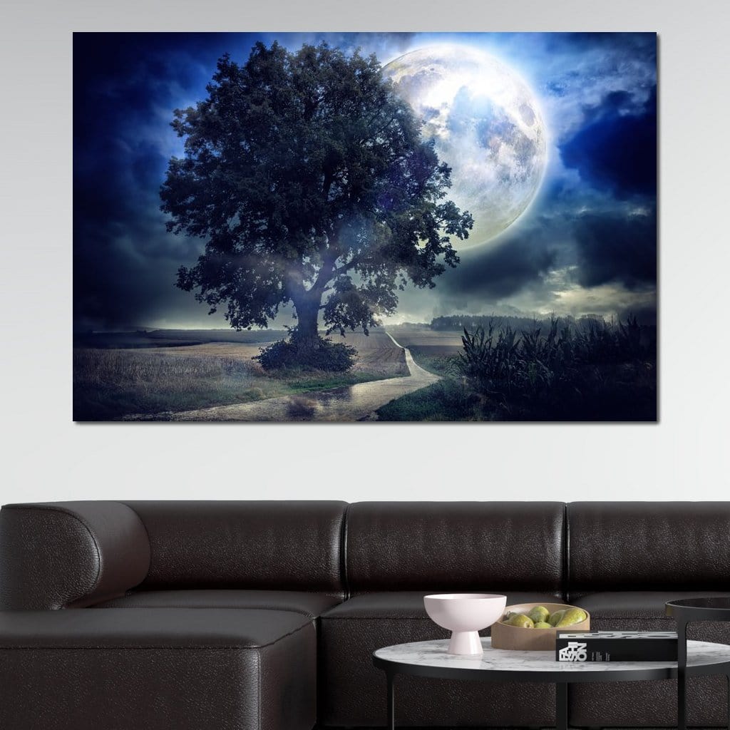 Giant Moon Summer Night Canvas Wall Art
