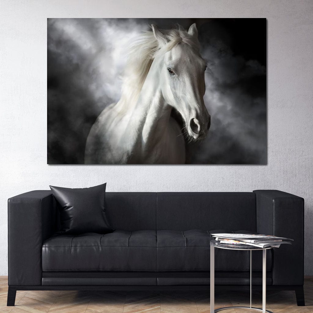White Stallion Canvas Wall Art