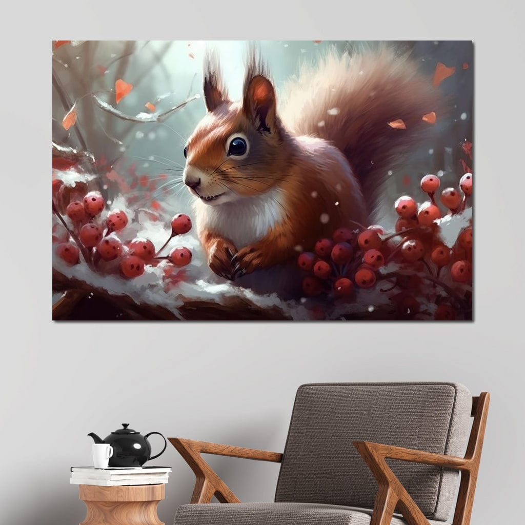 Winter Squirrel Canvas Wall Art