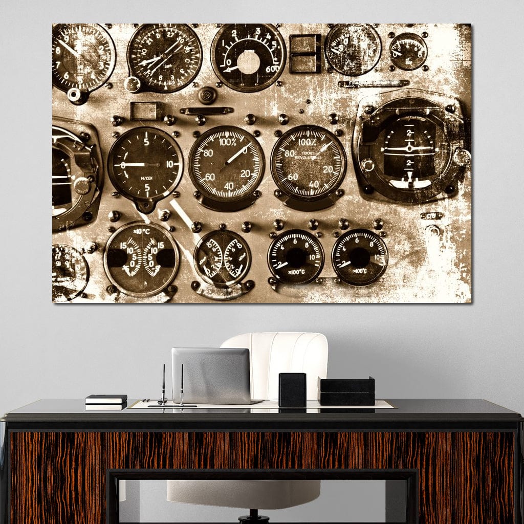 Retro Airplane Instruments Canvas Wall Art