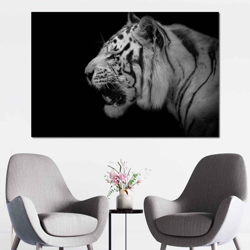 Black and White Tiger Profile Canvas Wall Art