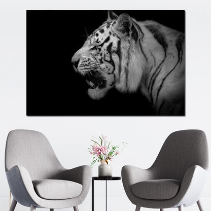 Black and White Tiger Profile Canvas Wall Art