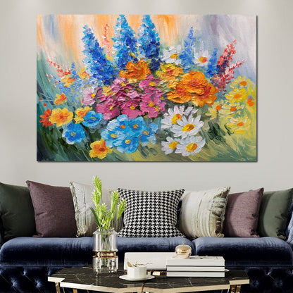Abstract Bouquet of Spring Flowers Canvas Wall Art