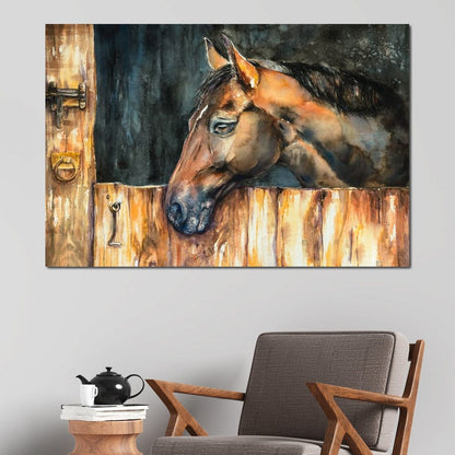 Horse in the Stable Canvas Wall Art