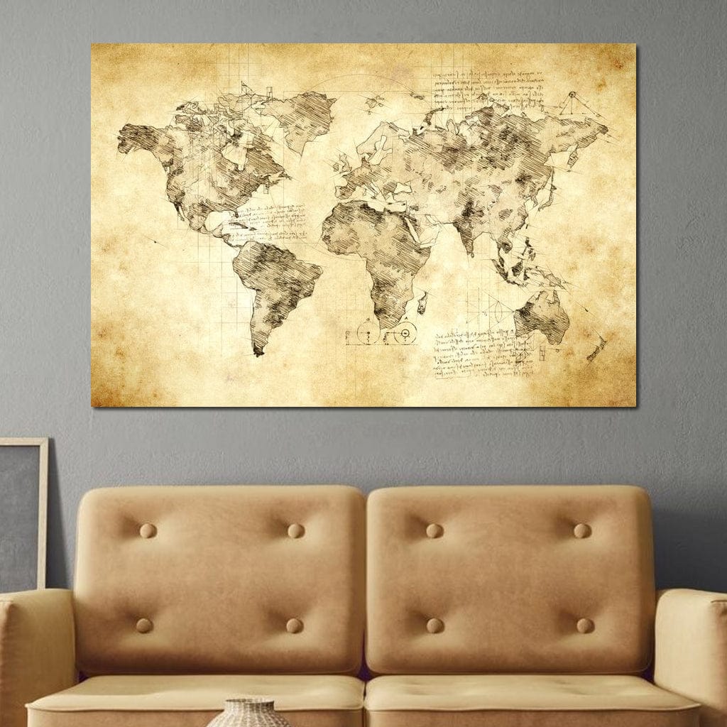World Map Da Vinci - Mateo Canvas Wall Art