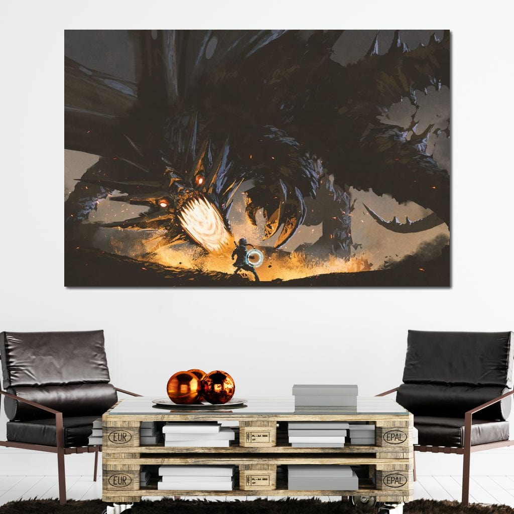 Dark Dragon Clash Canvas Wall Art
