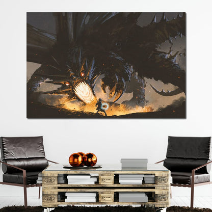 Dark Dragon Clash Canvas Wall Art