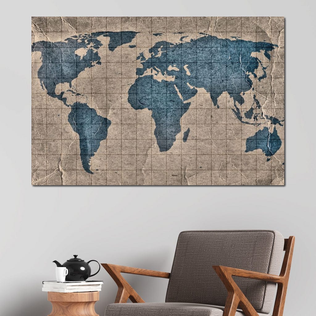 Blue Lands World Map Canvas Wall Art