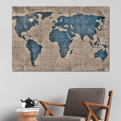 Blue Lands World Map Canvas Wall Art