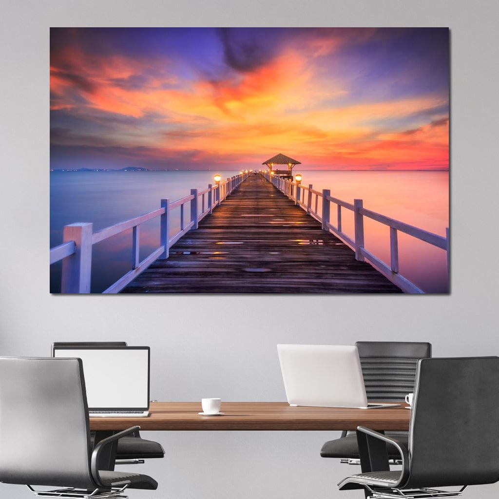Celebrated Pier Pink Sunset Canvas Wall Art