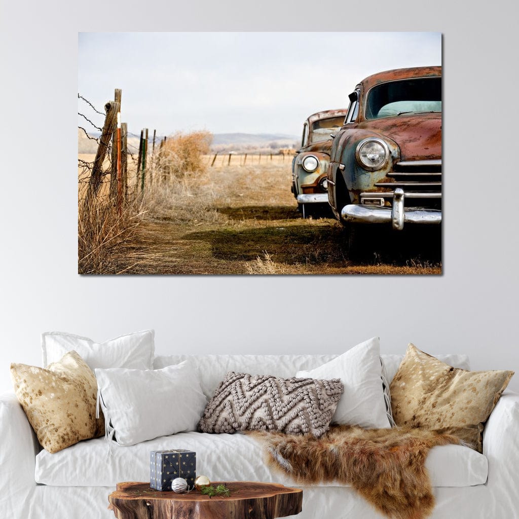 Abandoned Cars Canvas Wall Art