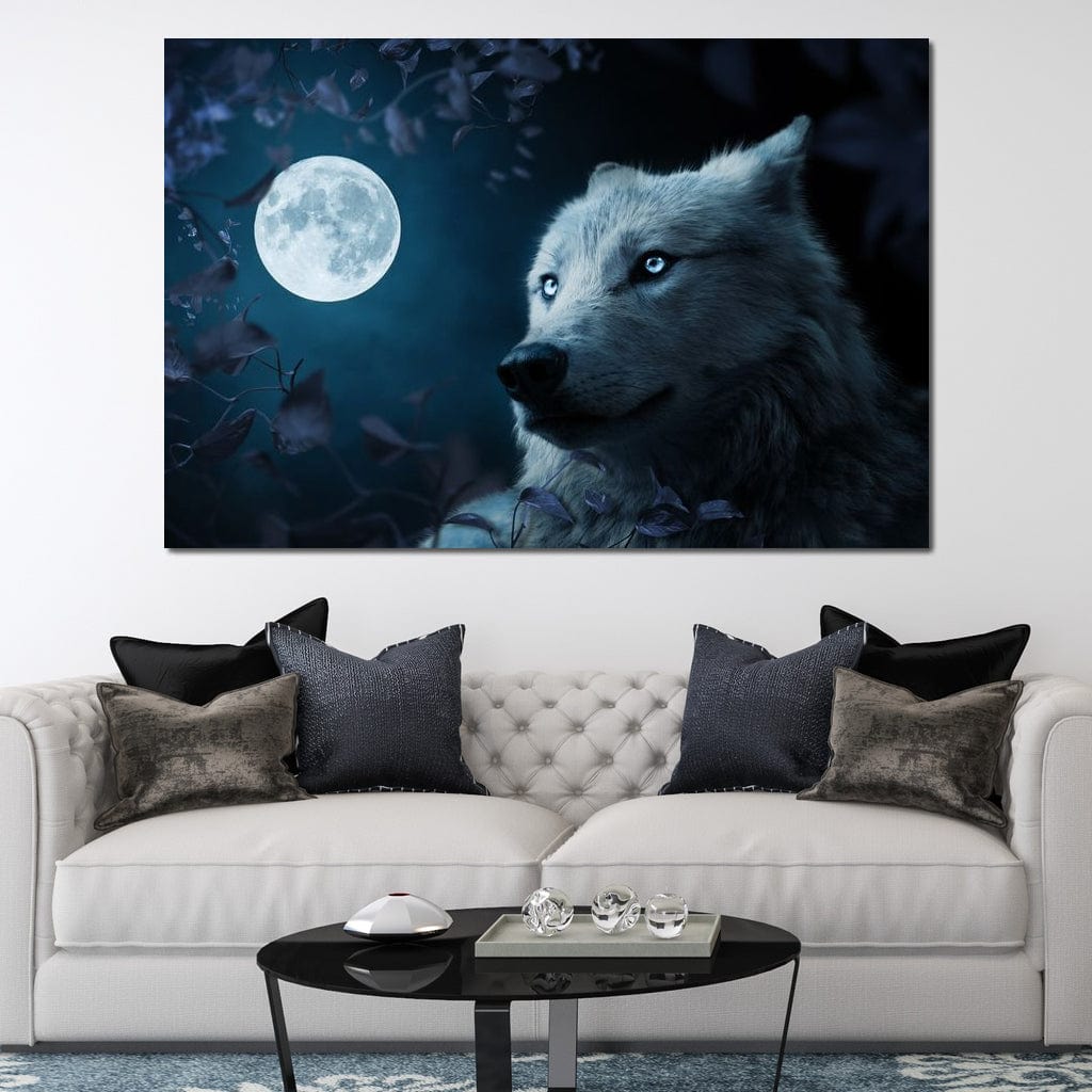 Wolf Full Moon Canvas Wall Art