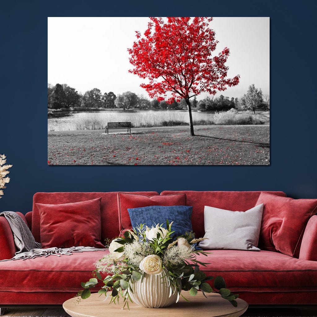 Calm View By The Red Tree Canvas Wall Art