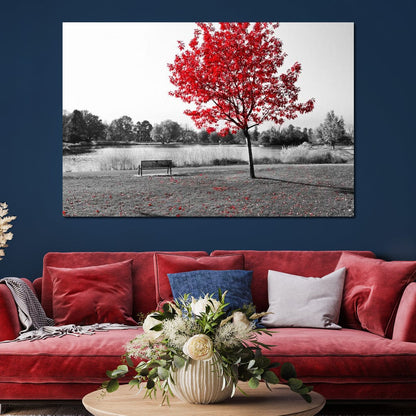 Calm View By The Red Tree Canvas Wall Art