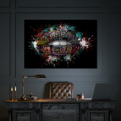 Graffiti Lips Canvas Wall Art