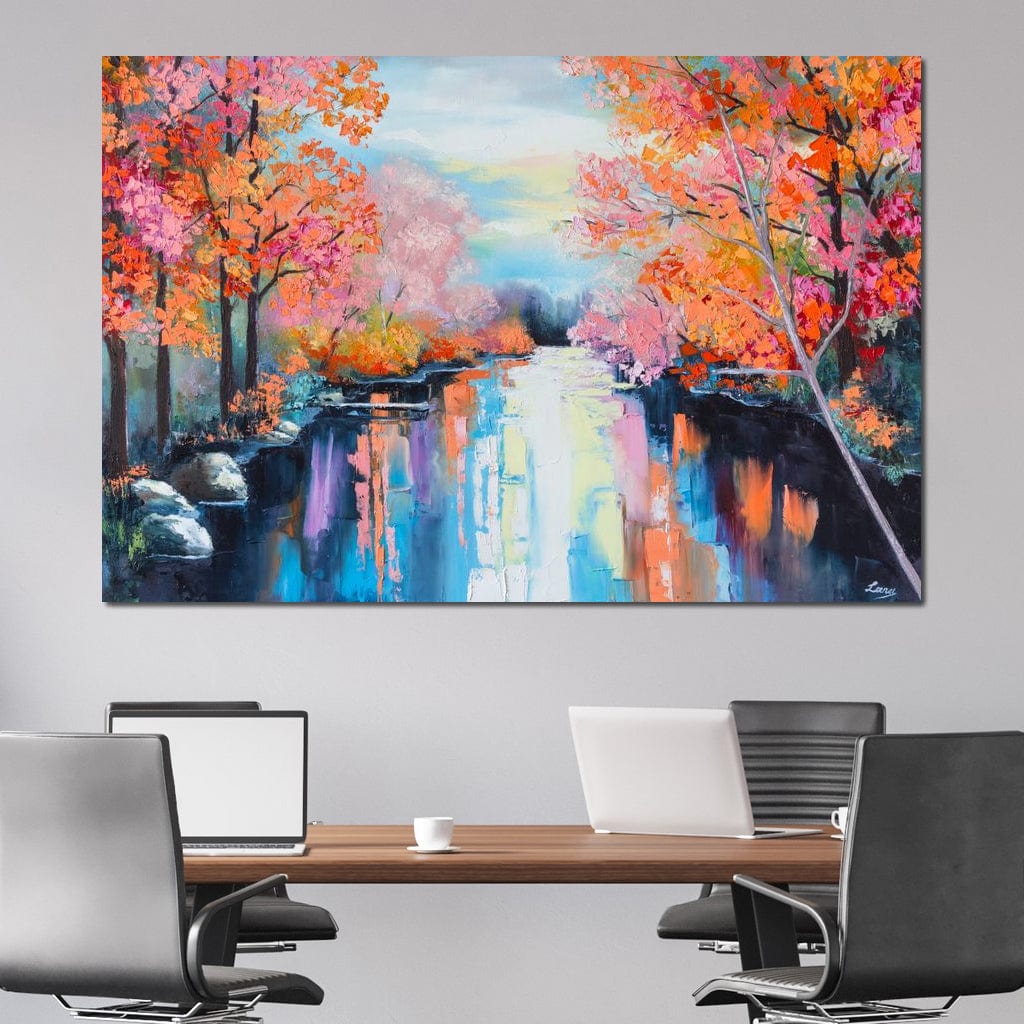 Autumn Stream Pastel Canvas Wall Art