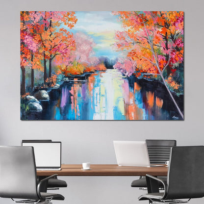 Autumn Stream Pastel Canvas Wall Art