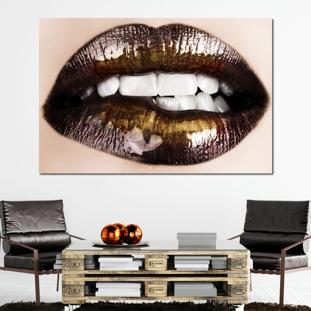 Black & Gold Lips Canvas Wall Art