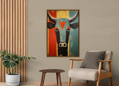 Abstract Cow Canvas Art – Egyptian Style Wall Decor | Framed & Ready to Hang