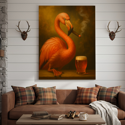 Flamingo Beer and Cigar 3D Wrapped Canvas Wall Art