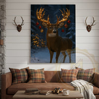 Magical Christmas Deer Canvas - Golden Bokeh Winter Print
