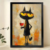Abstract Standing Cat – Vibrant Textured Animal Wall Art on Natural Wood Canvas