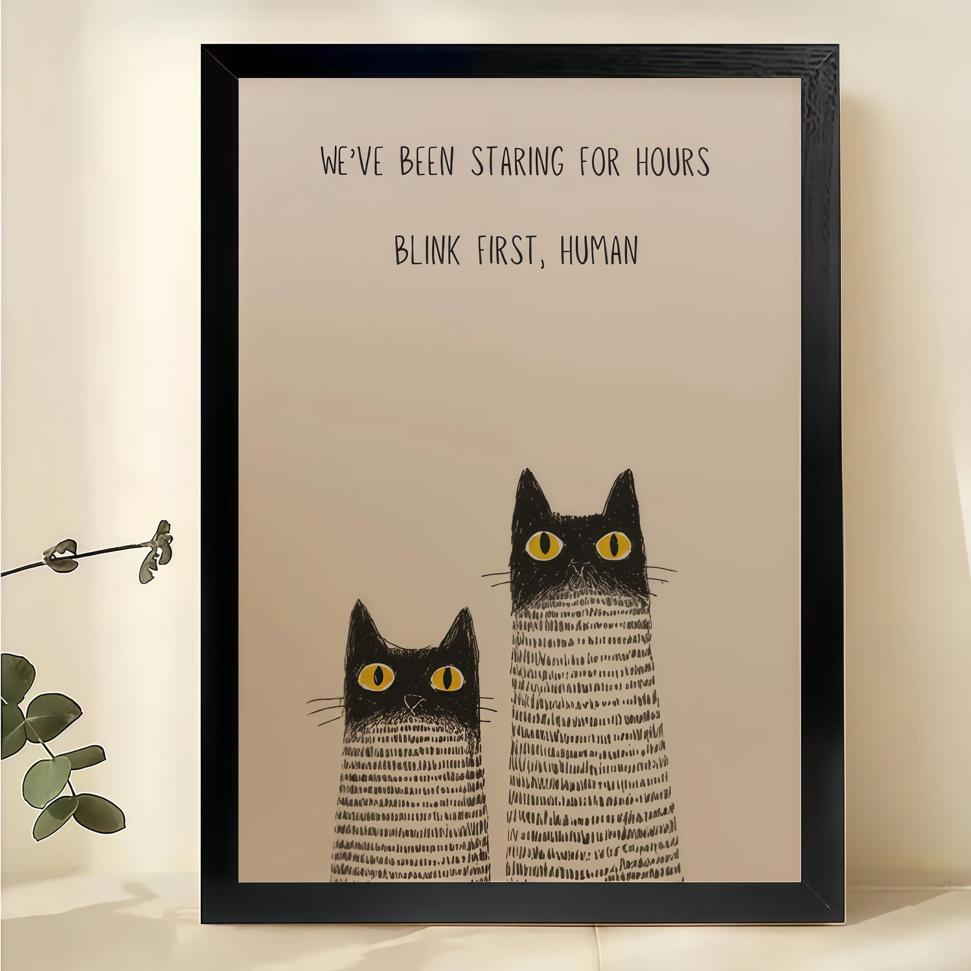 WE’VE BEEN STANDING FOR HOURS. SEND TUNA, PLEASE Striped Cats – Humorous Wall Art on Natural Wood Canvas