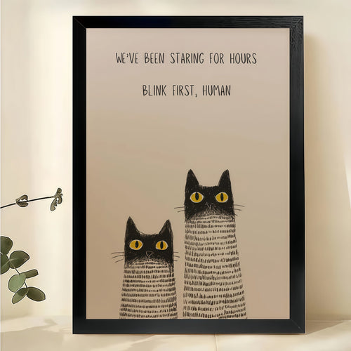 WE’VE BEEN STANDING FOR HOURS. SEND TUNA, PLEASE Striped Cats – Humorous Wall Art on Natural Wood Canvas