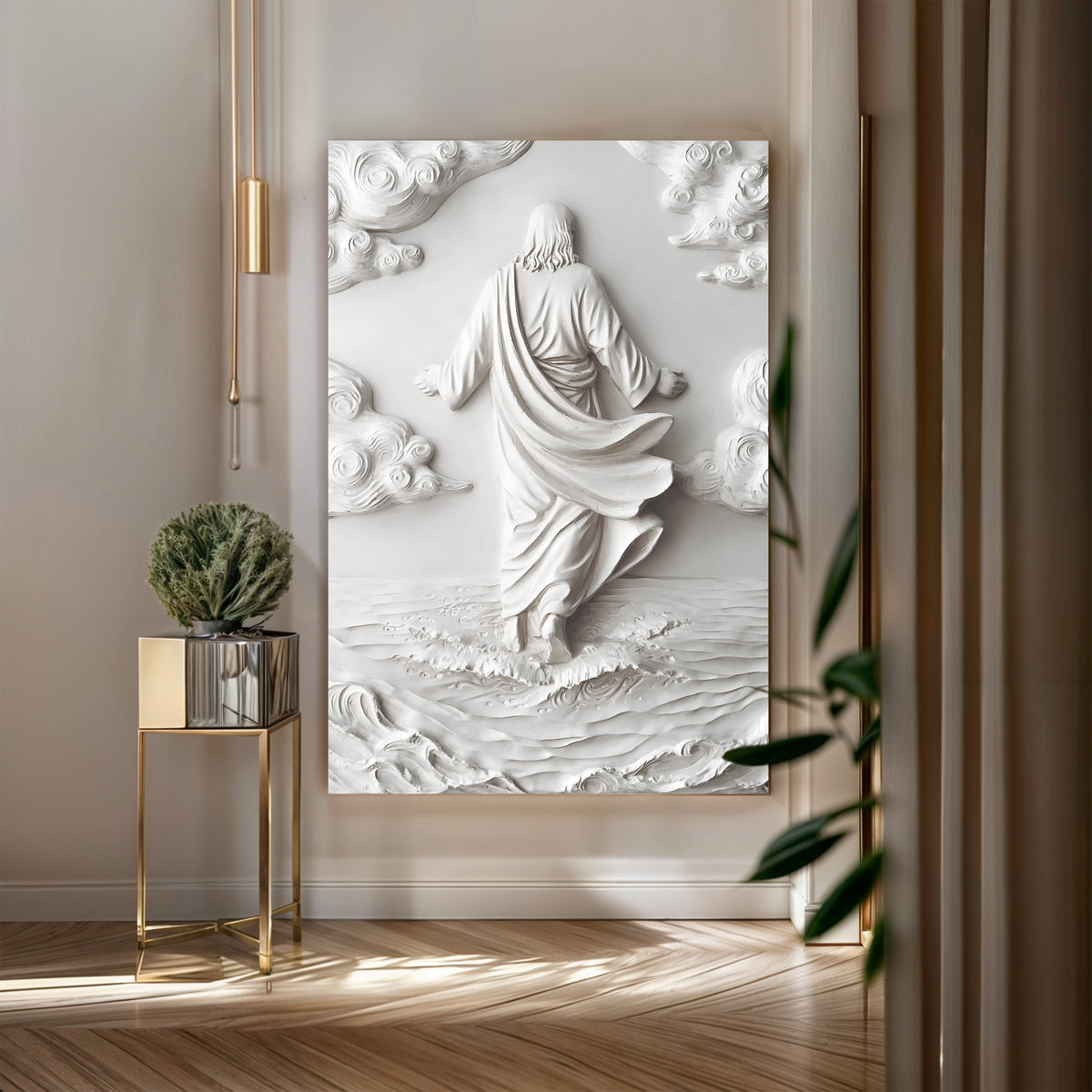 3D Minimalist Jesus Walking on Water Wall Art