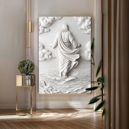 3D Minimalist Jesus Walking on Water Wall Art