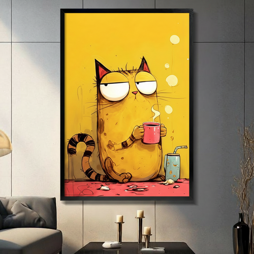 Grumpy Cat Coffee Cup Funny Canvas Wall Art