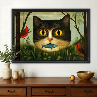 The Jungle Cat Fish – Surreal Nature Wall Art on Natural Wood Canvas