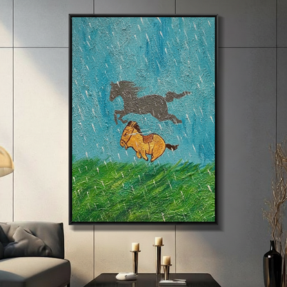 Wild Horses Running Rain Canvas Art Wall Art