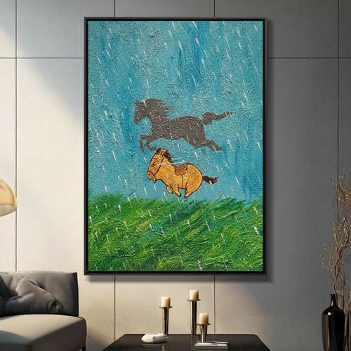 Wild Horses Running Rain Canvas Art Wall Art