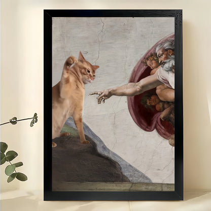 The Creation of Adam Cat – Classic Art Reimagined Wall Art on Natural Wood Canvas